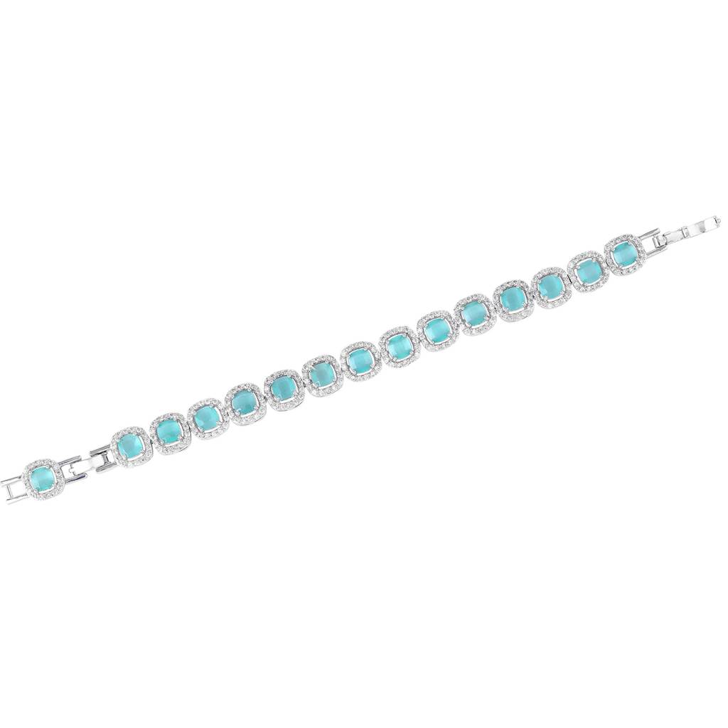 Estele Rhodium Plated Shining Mint Green American Diamonds Adorned Charm Bracelet For Women-Dazzling Charm For : AD-067-IRMGBR