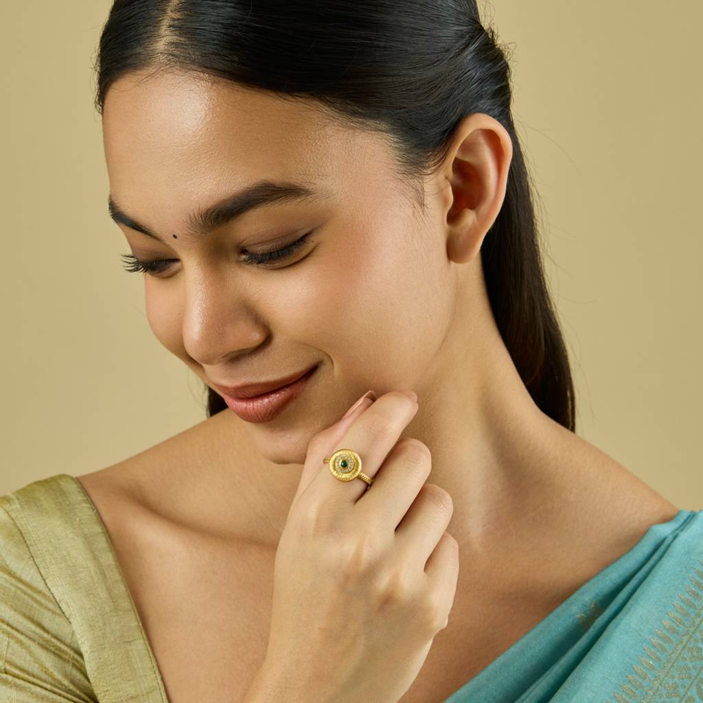 Kushal'S Fashion Jewellery Green Gold-Plated Ethnic Antique Finger Ring-182178 : 435202
