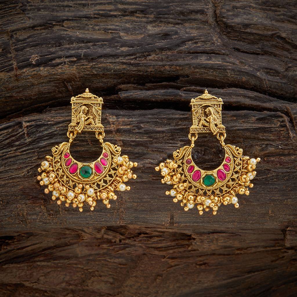 Kushal'S Fashion Jewellery Ruby-Green Oxidised Gold-Plated Ethnic 92.5 Pure Silver Temple Chandbalis-161761 : 398312
