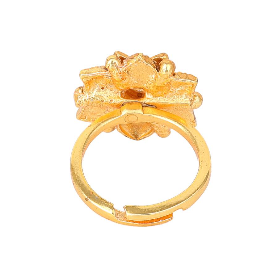 Estele Gold Plated Flower Designer Matte Finish Finger Ring With White Crystals For Women : AD-151-IGWERING