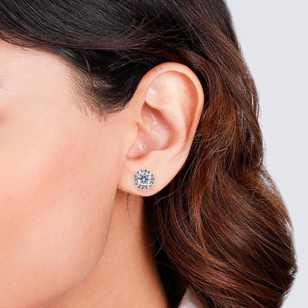 925 Silver Halo Round Cz Diamond Stud Earrings Â Elegant Bridal Gift Jewelry : SE_000623