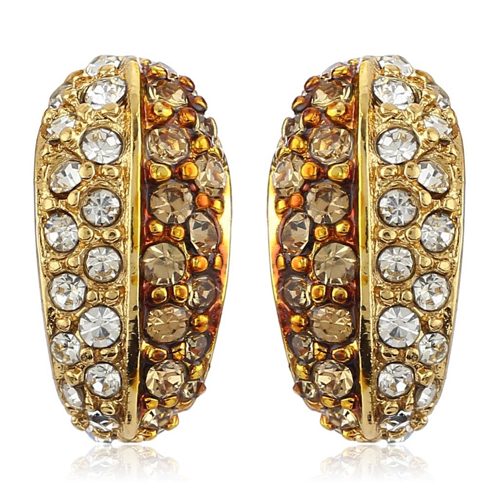 Estele Gold Plated White Austrian Crystal Stone Stud Earrings For Women, Girls : 542701ER