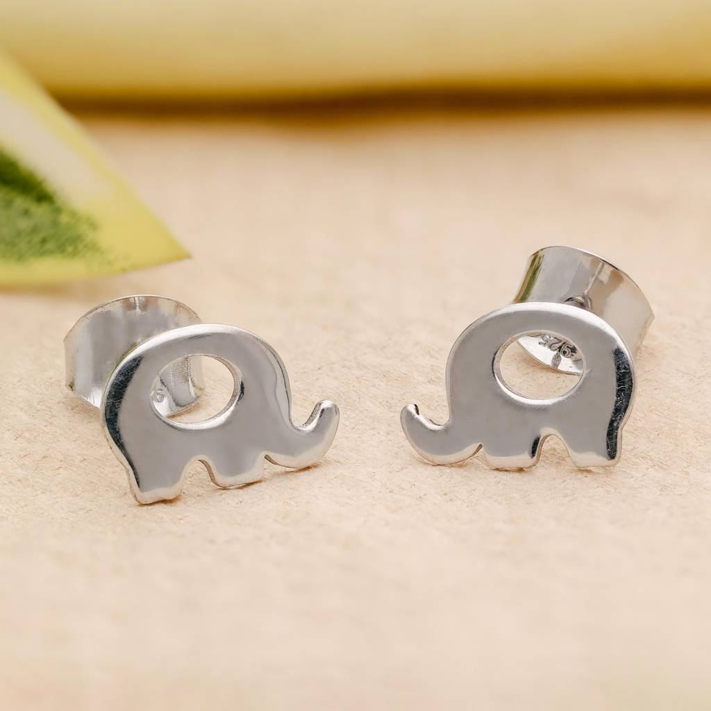 925 Silver Elephant Stud Earrings | Dainty Animal Jewelry Gift : SE_000807
