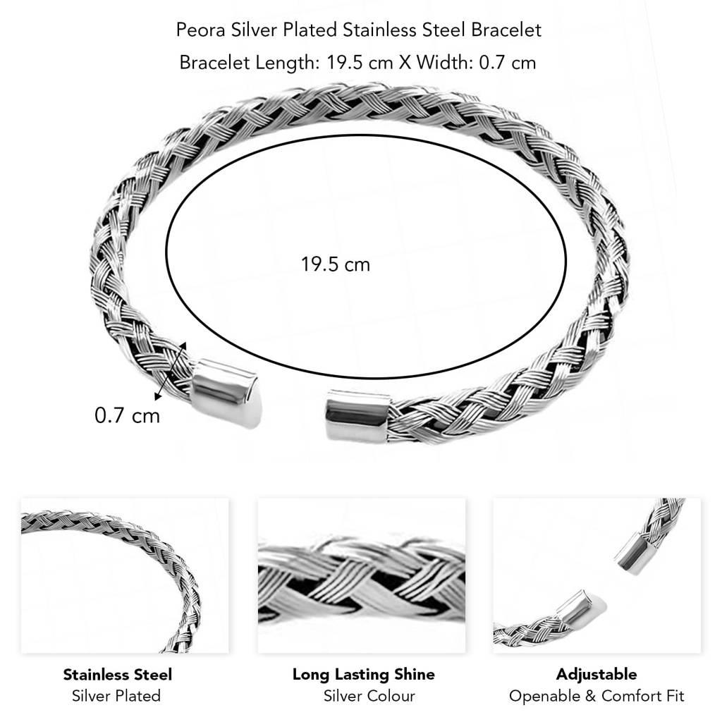 Silver Plated Stainless Steel Metal Kada Bracelet Stylish Fancy Gift For Men & Boys : PX5SB103