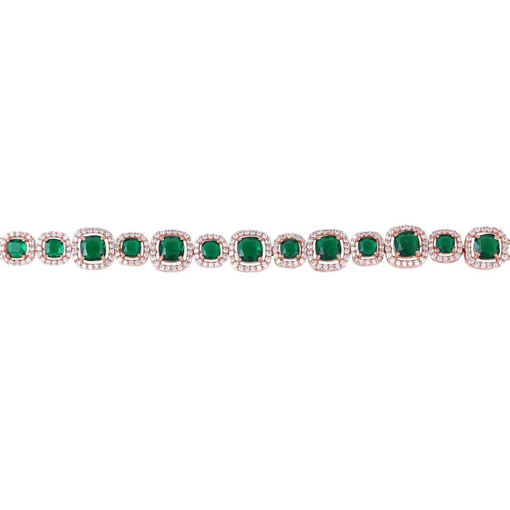 Estele Rosegold Plated Stylish Charm Bracelet With Green American Diamonds: Lightweight & Modern Design For Wo : AD-066-RGGNBR