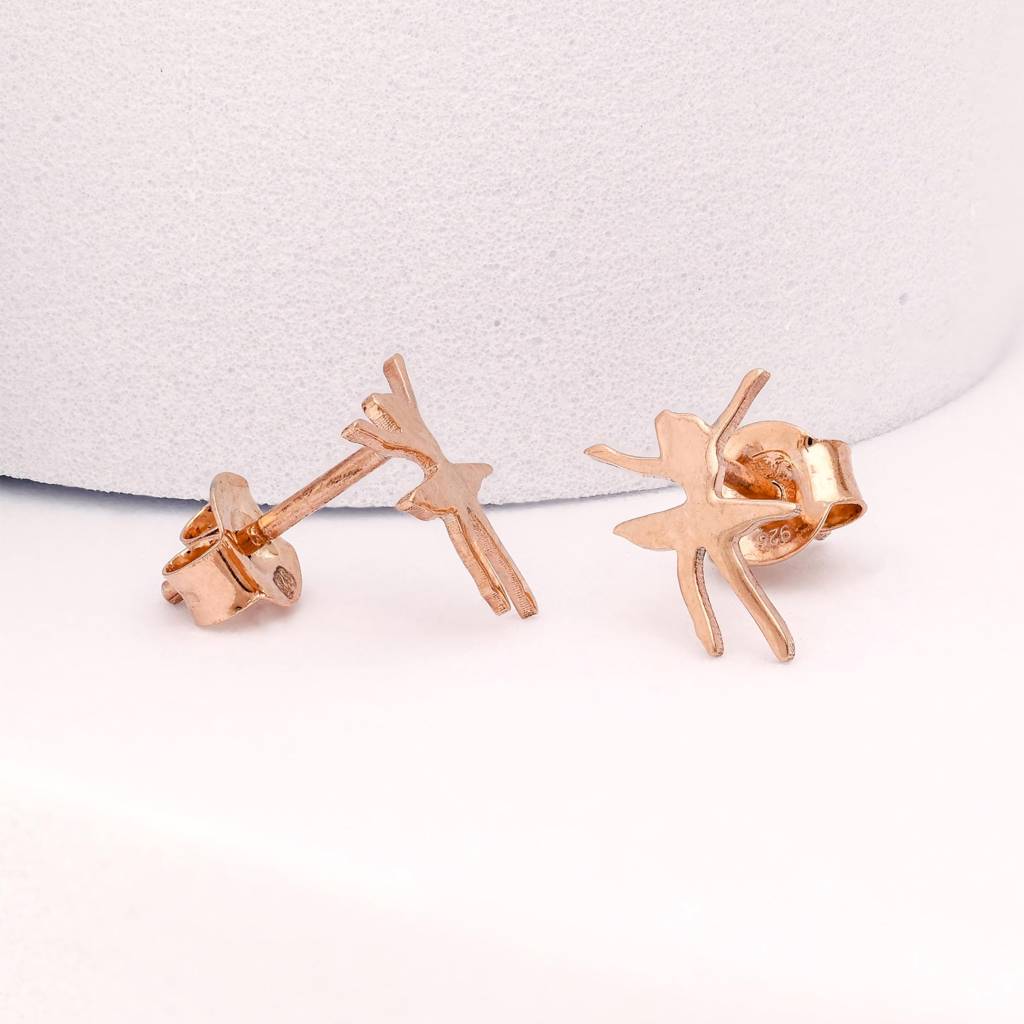 925 Silver Ballerina Stud Earrings | Rose Gold Finish Dance Jewelry Gift For Her : SE_000681