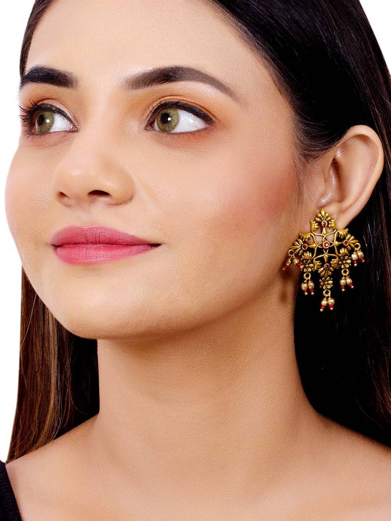 Arabian Nights Antique Oxidized Golden Brass Earrings : 8905124424430