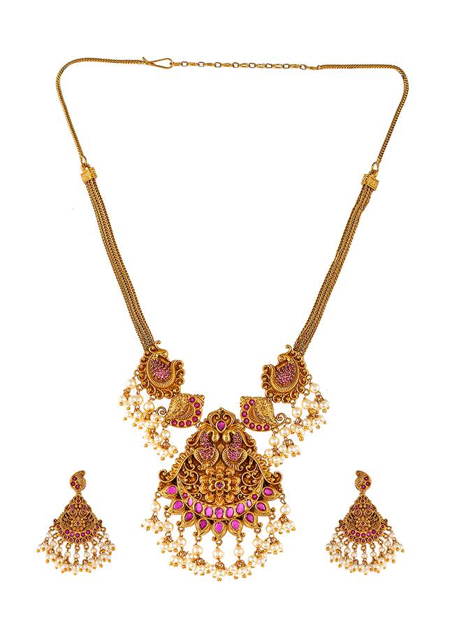 Temple Inspired Pearl Beads Jewellery Set : 8905124479003