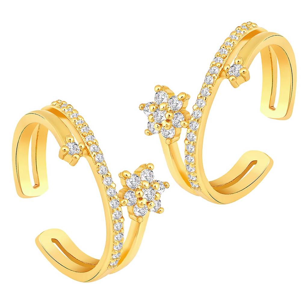 Cubic Zirconia Studded Fancy Toe Ring Adjustable Bichiya Stylish Fashion Jewellery Gift For Women-Pf30Tr34 : PF30TR34W