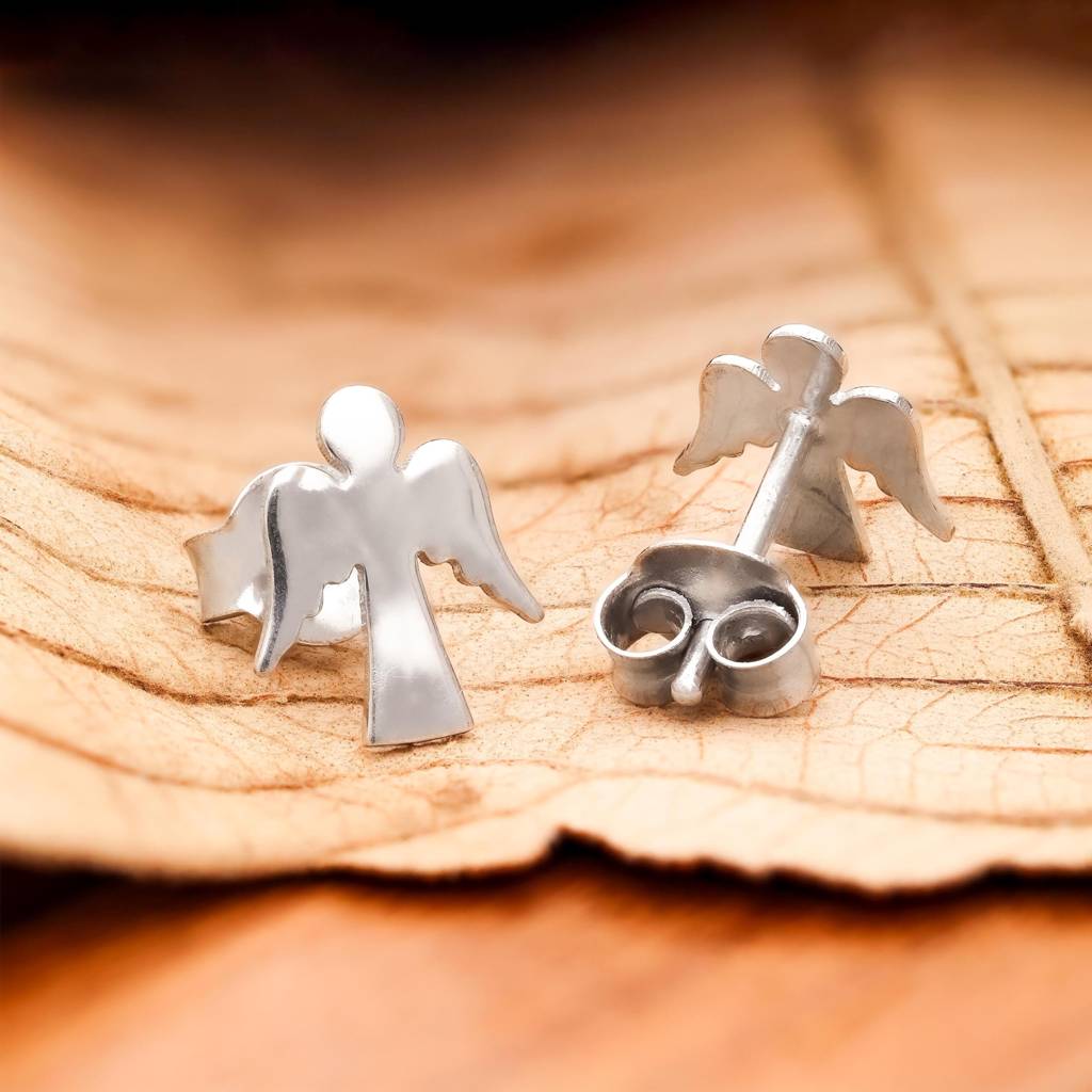 925 Silver Angel Wing Stud Earrings | Celestial Jewelry Gift : SE_000835