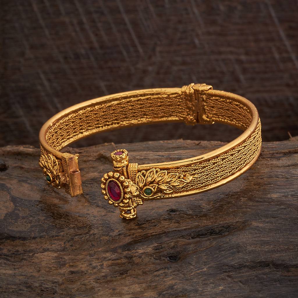 Kushal'S Fashion Jewellery Ruby-Green Gold-Plated Ethnic Antique Kada-177904 : 426263