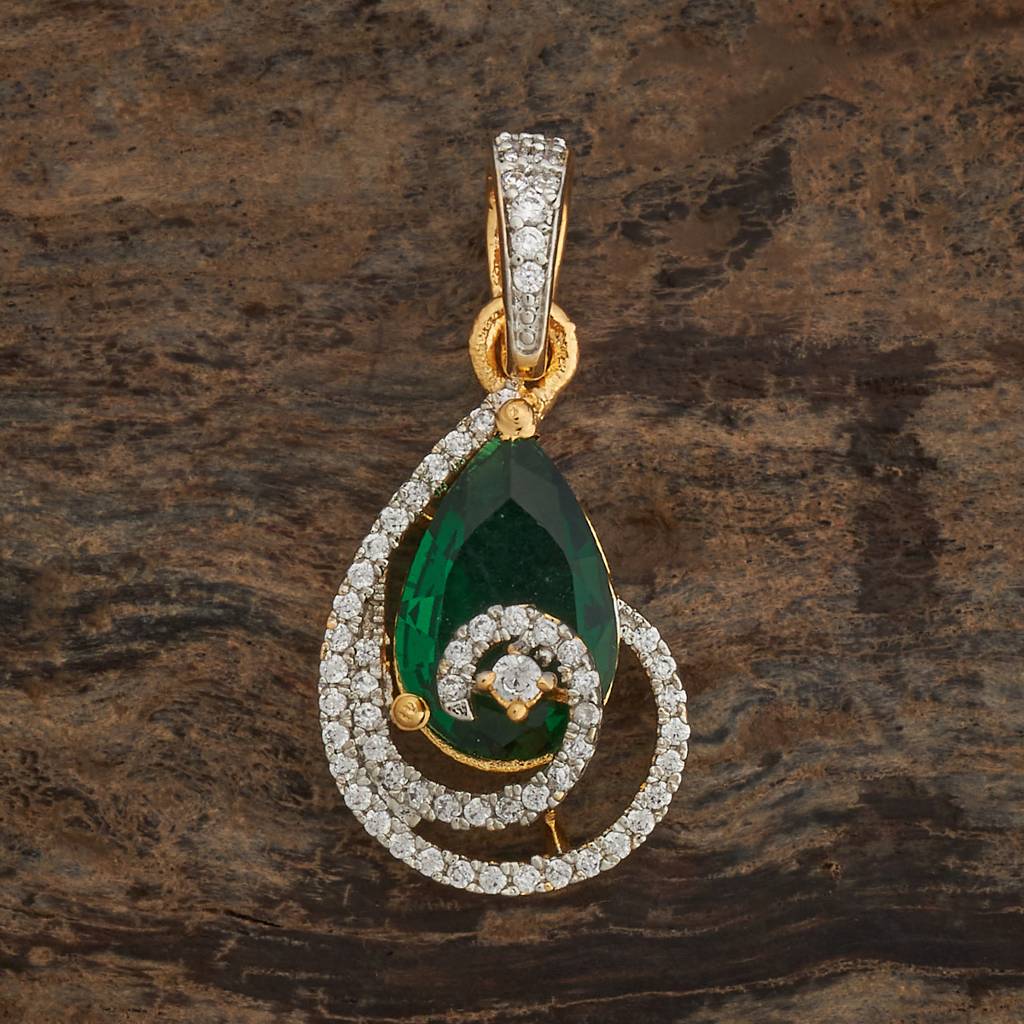 Kushal'S Fashion Jewellery Green Rhodium-Plated Party Zircon Pendant Set-181551 : 433984
