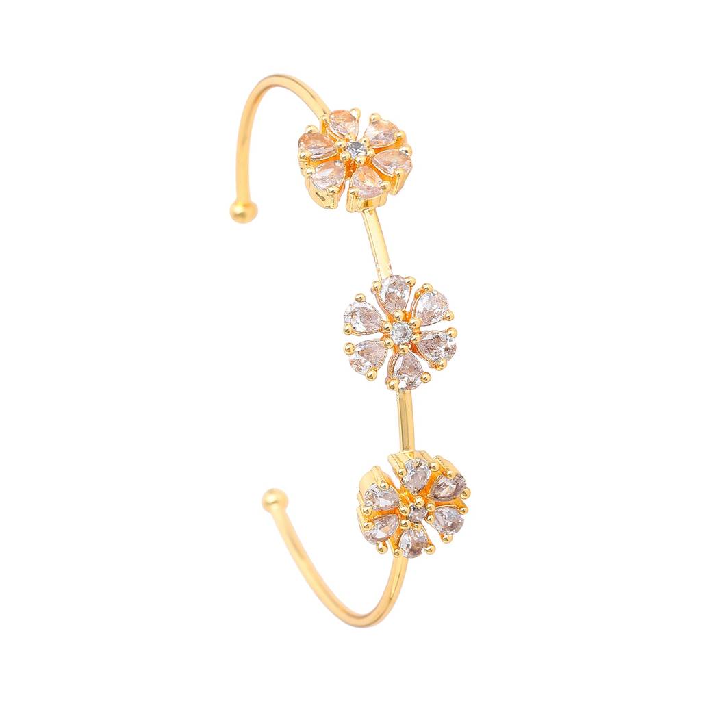 Estele Gold Plated Radiant Floral Designer Kada Bracelet With White American Diamonds For Girls And Women : AD-089-IGWEBR