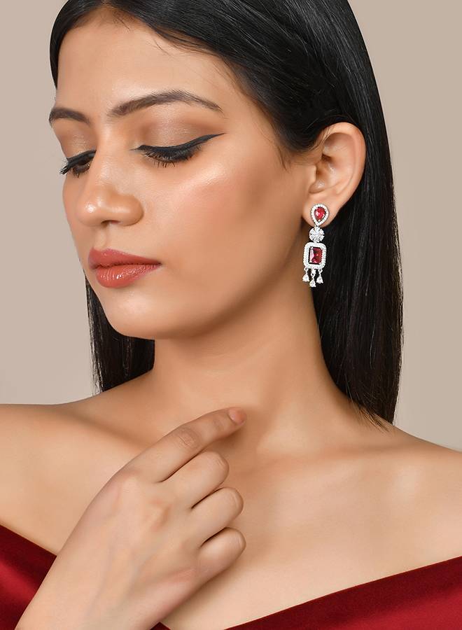 Sparkling Elegance Pink Square Cz Studded Earings : 8905124499551
