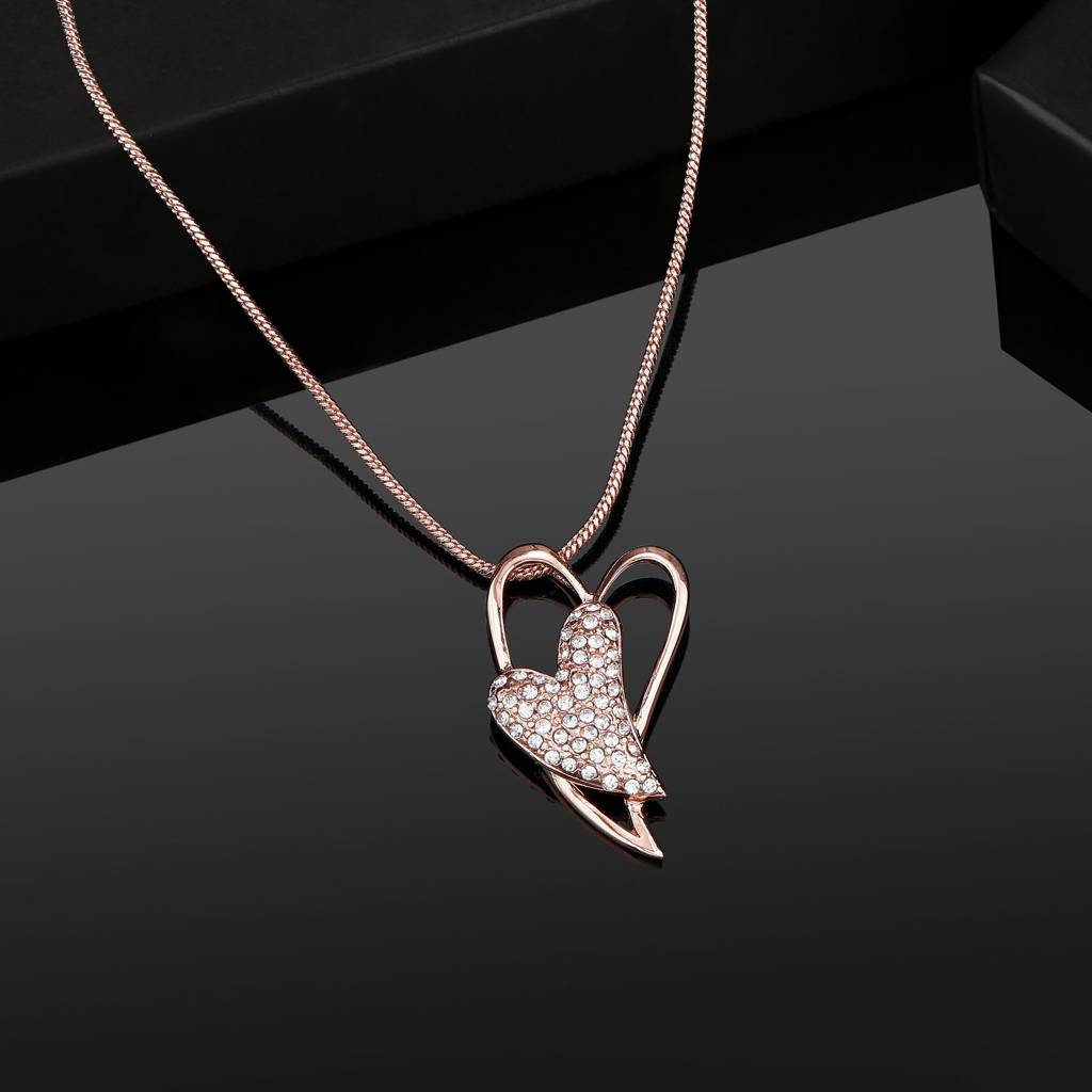 Estele Rosegold Plated Dual Heart Pendant With Austrian Crystals For Women : 823-RGPENDANT
