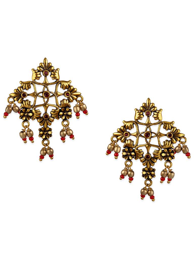 Arabian Nights Antique Oxidized Golden Brass Earrings : 8905124424430