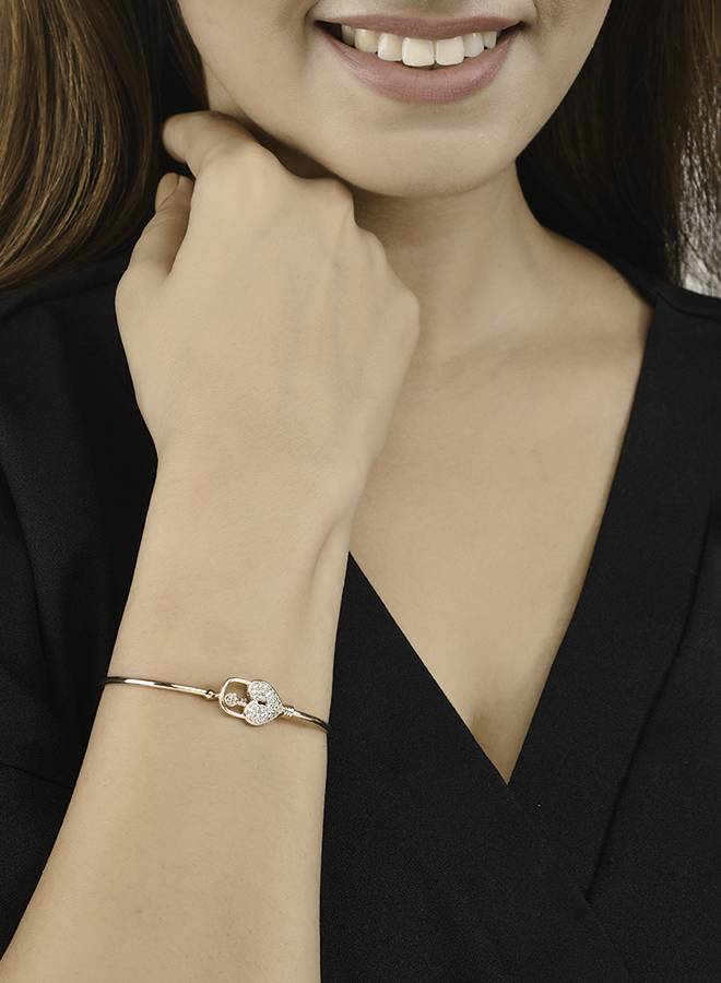 Sparkling Elegance Heart Lock And Key Brass Cz Rose Gold Plated Bracelet : 8905124472820