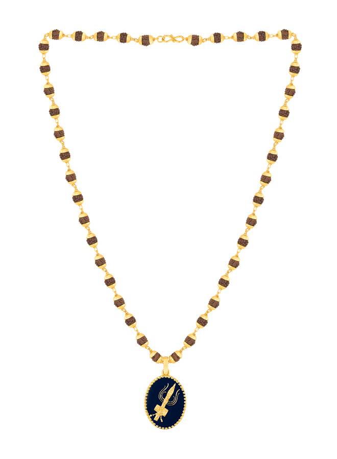 Gold Capped Rudraksha And Trident Pendant Necklace : 8907617562520