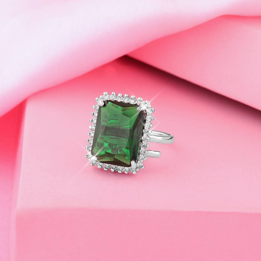 Estele Rhodium Plated Cz Dazzling Finger Ring For Women : AD-101D-IRRING