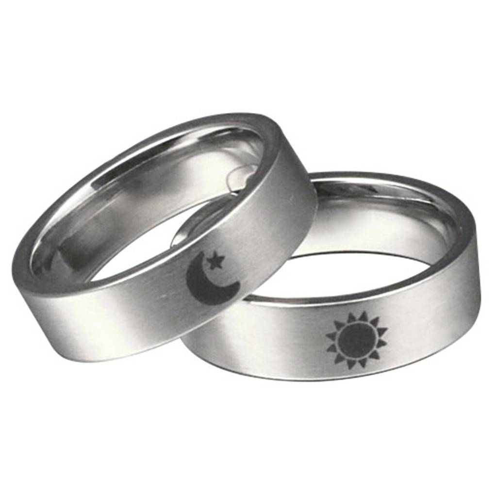 Stainless Steel Sun And Moon Simple Couple Wedding Band Rings For Men Women : PFCCR47