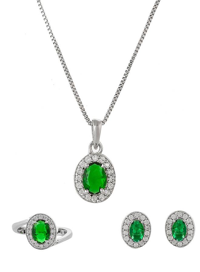 Sparkling Essentials Green Oval Cut Cz Box Set : 8905124480627