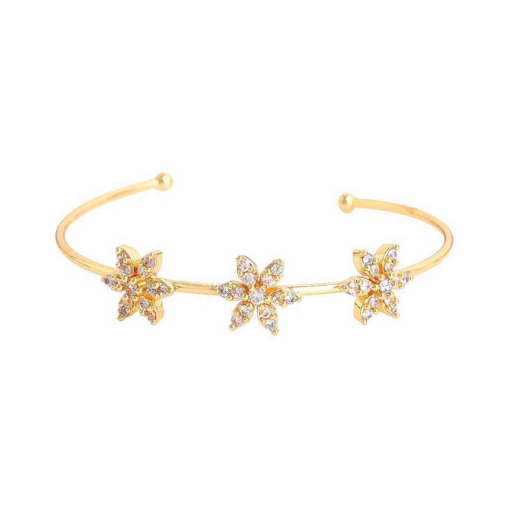 Estele Gold Plated Elegant Floral Designer Kada Bracelet With White American Diamonds|Luxurious Jewelry For Wo : AD-088-IGWEBR