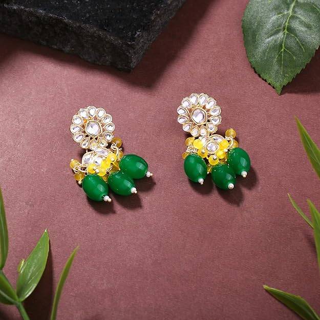 Estele Gold Plated Flower Designer Gehena Drop Earrings With