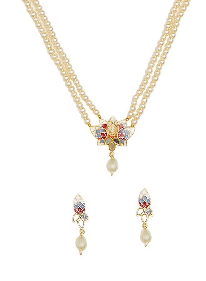 Festive Hues Gold Plated Filigree Faux Pearls Adorned Jewellery Set : 8905124458862