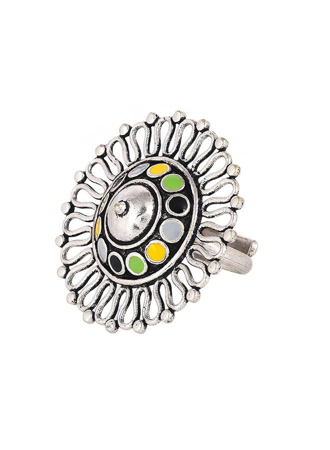Folklore Round Enamelled Cocktail Ring | Folklore Round Enamelled ...