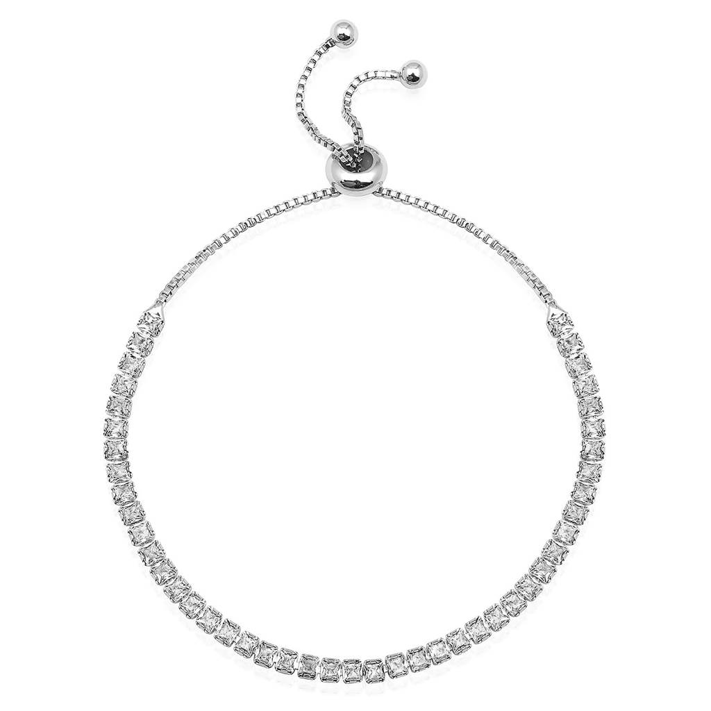 Silver Plated Cubic Zirconia Studded Adjustable Fancy Tennis Bracelet Contemporary Jewellery For Women Girls : PX8B84S