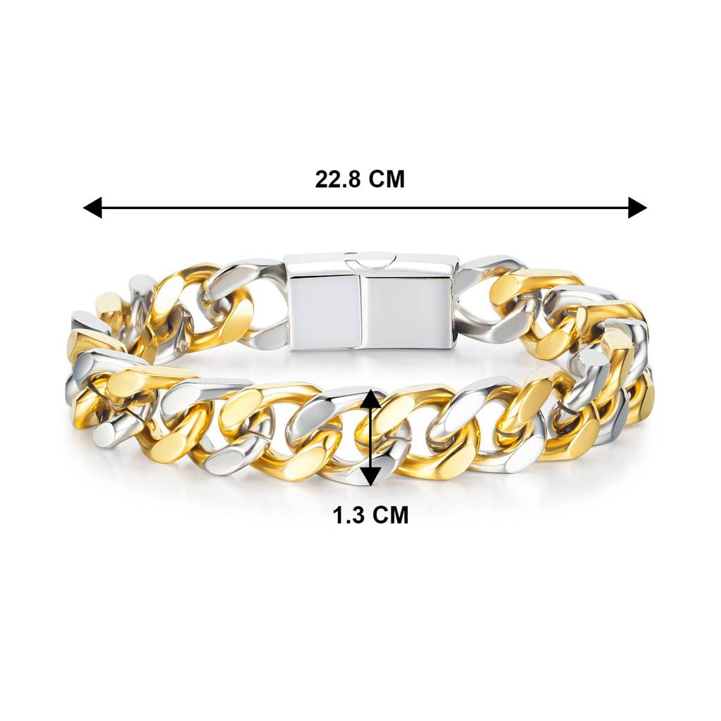 Two-Toned Stainless Steel Chain Bracelet Stylish Design Fashion Jewellery For Men & Boys (Px5Sb50Gj) : PX5SB50GJ