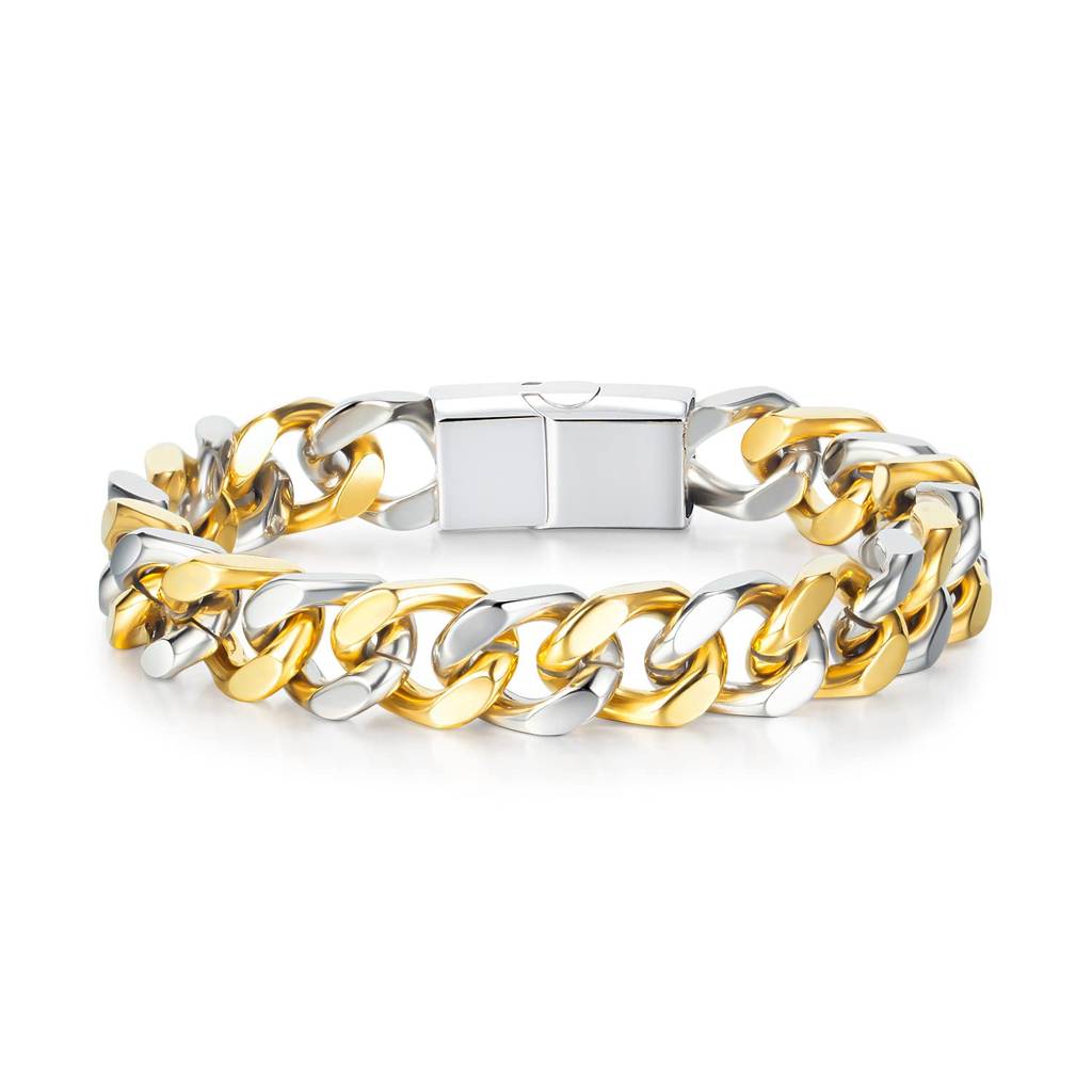 Two-Toned Stainless Steel Chain Bracelet Stylish Design Fashion Jewellery For Men & Boys (Px5Sb50Gj) : PX5SB50GJ
