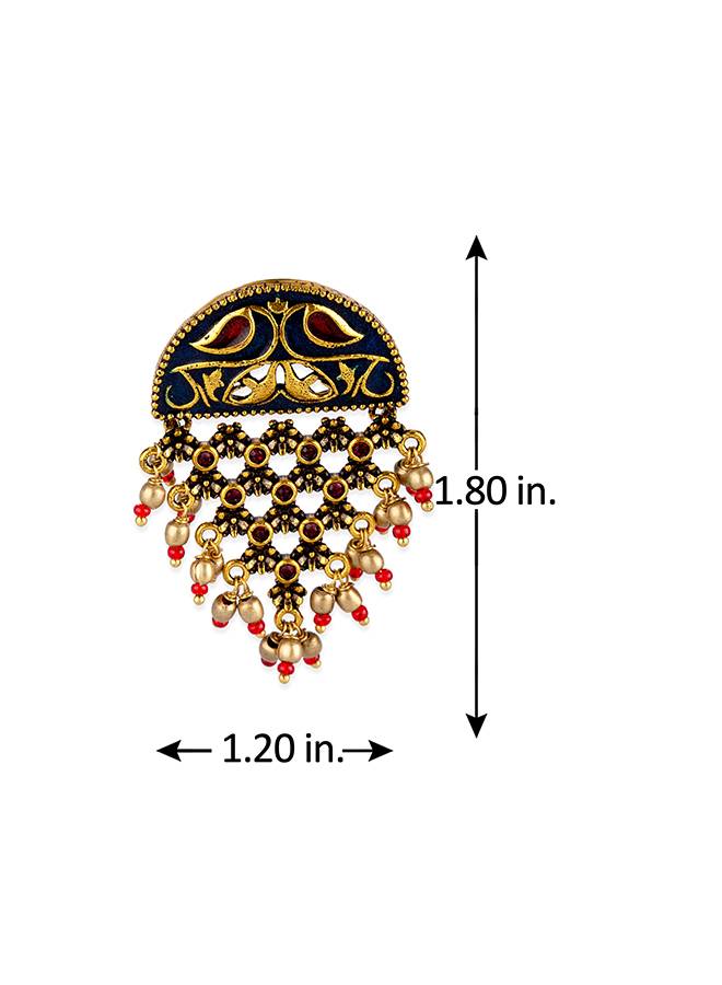 Arabian Nights Antique Oxidized Half Moon Golden Brass Earrings : 8905124423907