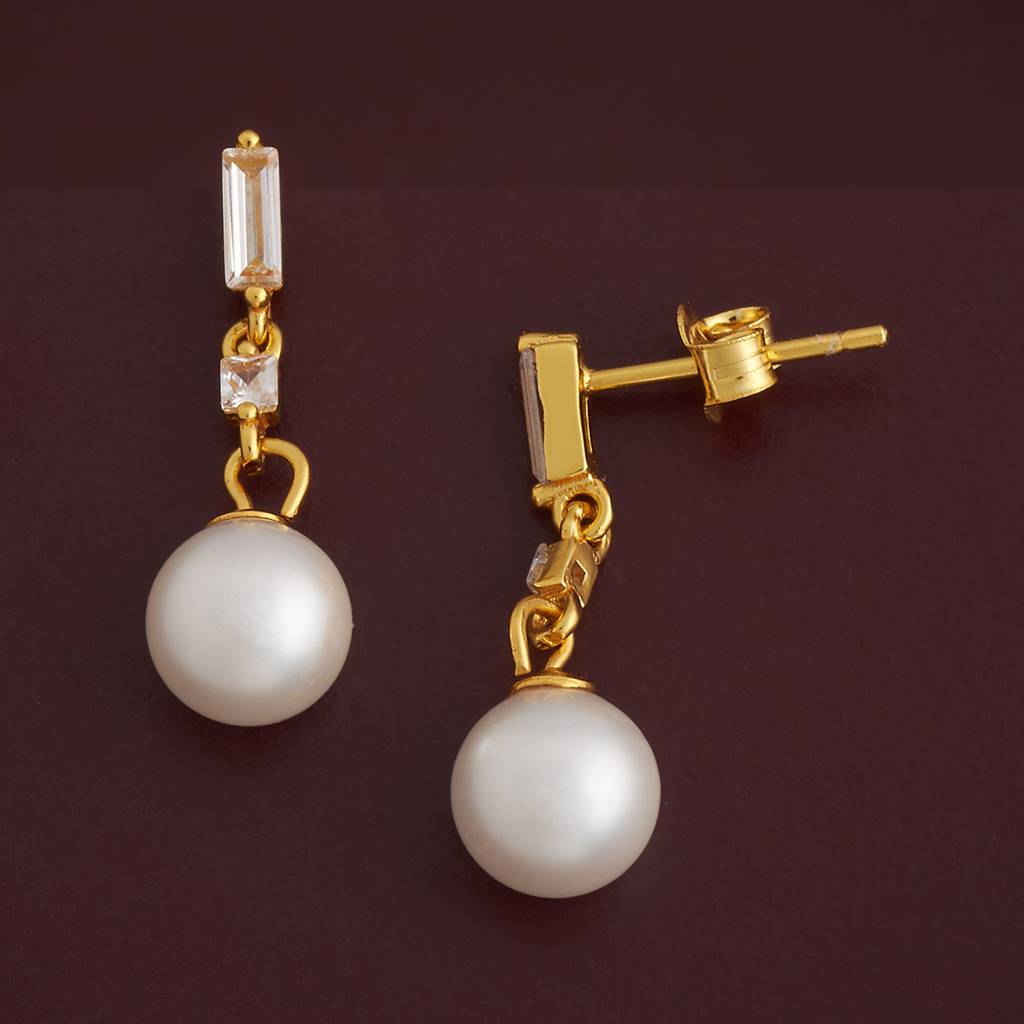 Kushal'S Fashion Jewellery Pearl Plated Synthetic & Zircon 92.5 Sterling Silver Drops-183106 : 437216