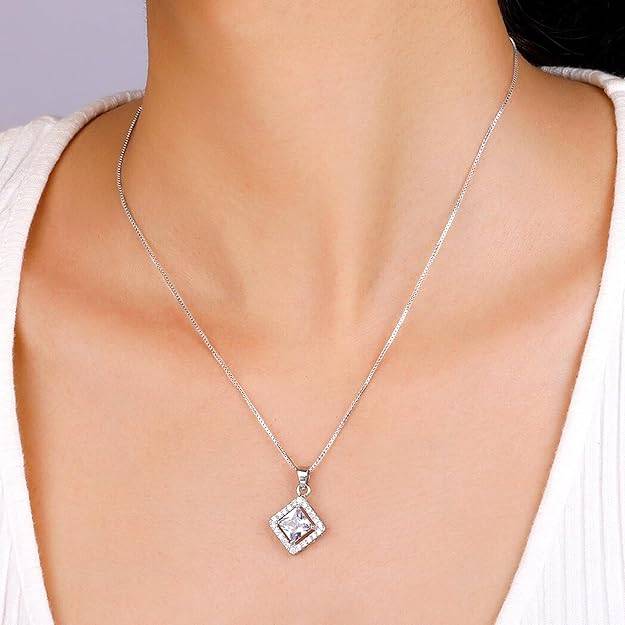 Silver-Plated Princess-Cut Square Pendant For Women Daily Wear & Gifting : OSAK050-IRWEPENDANT