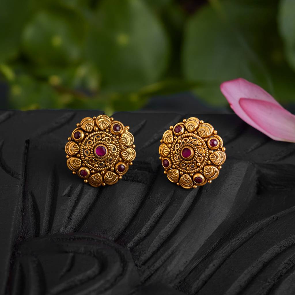 Kushal'S Fashion Jewellery Oxidised Gold-Plated Ethnic 92.5 Pure Silver Temple Studs-177454 : 425390