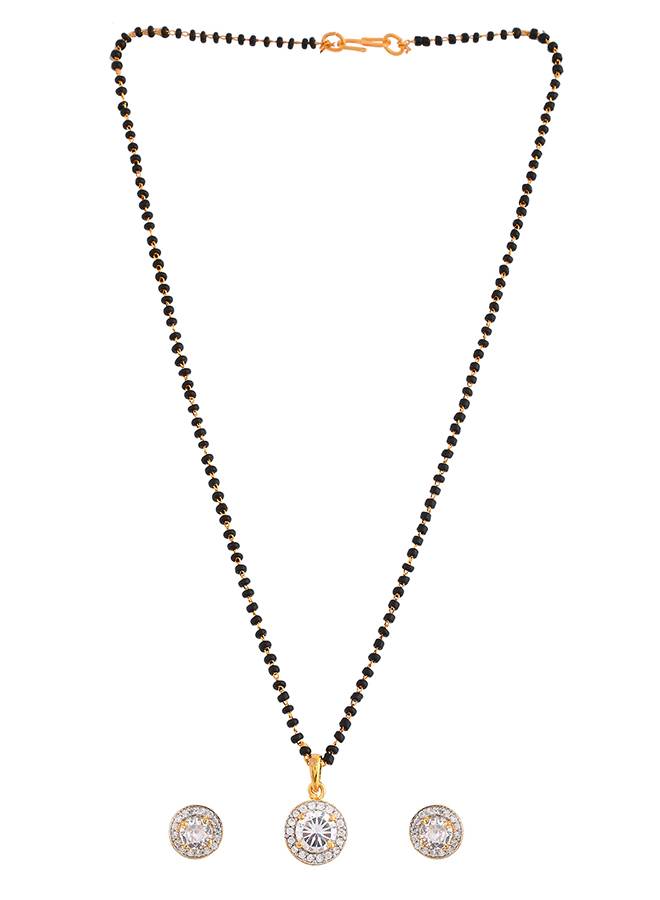 Sparkling Elegange White Round Cz Studded Gold Plated Mangalsutra Set : 8905124495065