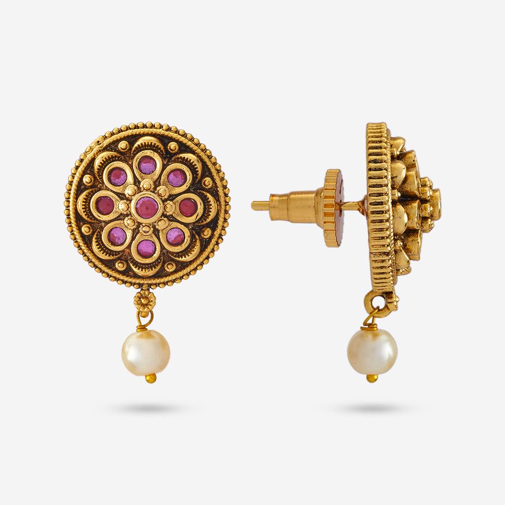 Kushal'S Fashion Jewellery Ruby Gold Plated Ethnic Antique Studs-188084 : 447770