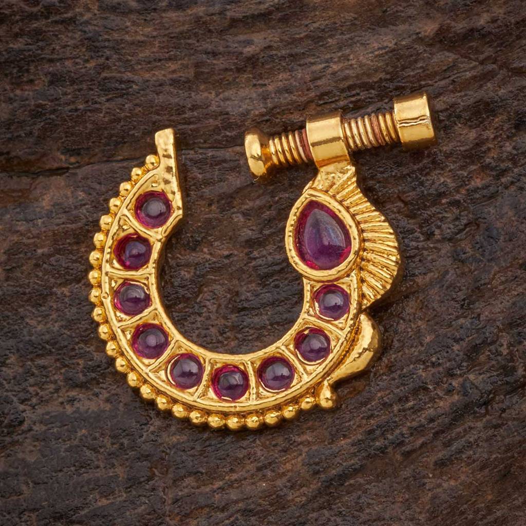 Kushal'S Fashion Jewellery Ruby Gold-Plated Ethnic Antique Nosepin -141923 : 406605