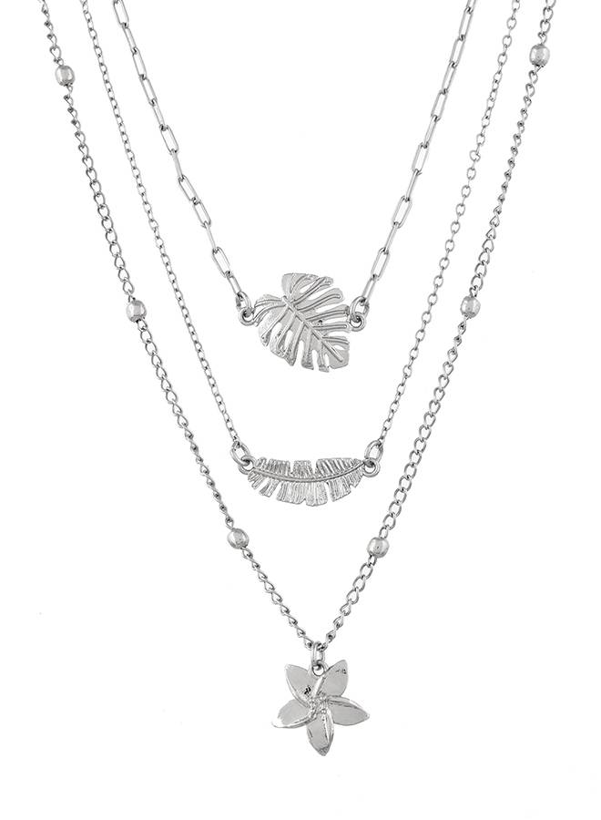 Voylla Hawaii Tropical Flora Multi-Layered Silver Necklace : 8905124524093