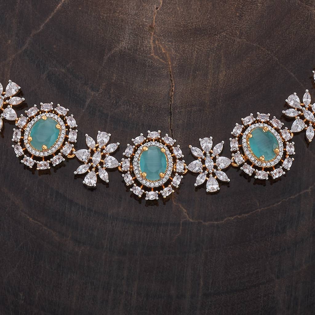 Kushal'S Fashion Jewellery Rhodium-Plated Ruby & Cubic Zirconia Studded Jewellery Set-177108 : 424547