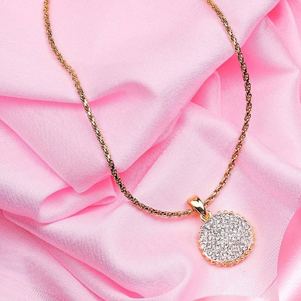 Estele Gold & Rhodium Plated Circle Designer Pendant With White Stones For Women : 369PENDANT