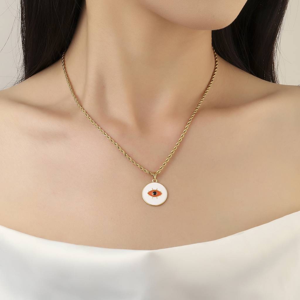 White & Red Evil Eye Gold Necklace : NS13702-G-ORG
