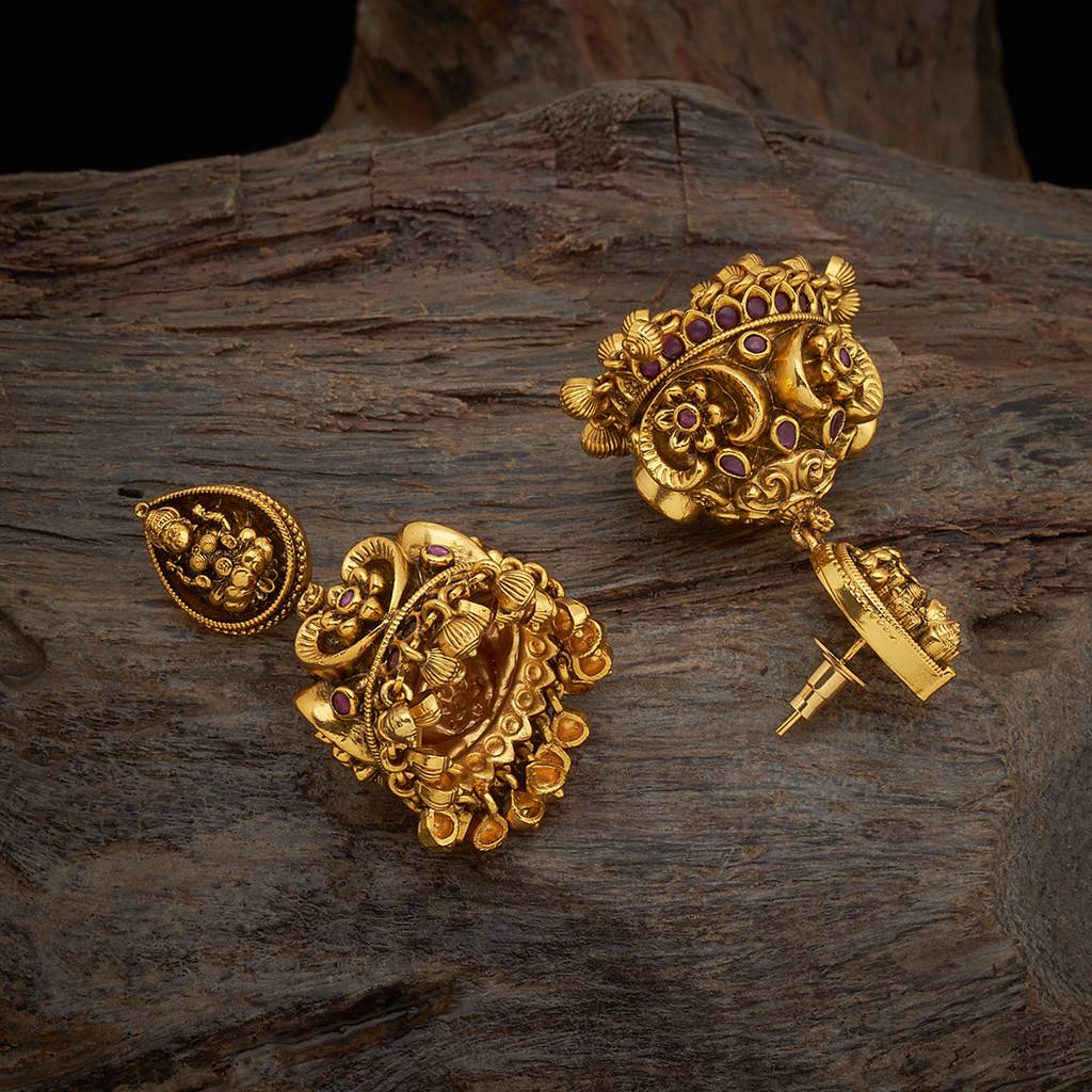 Kushal'S Fashion Jewellery Ruby Gold-Plated Ethnic Antique  Jhumkas -167999 : 406587