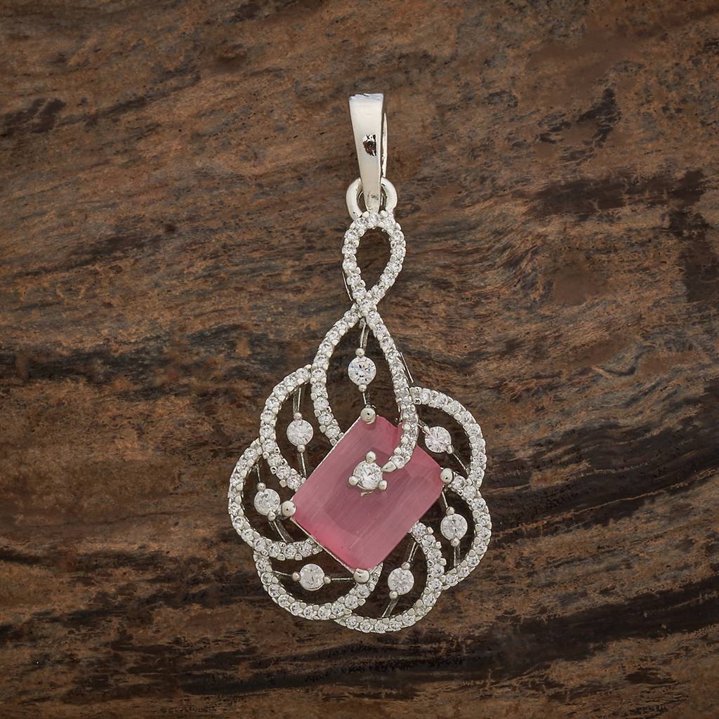 Kushal'S Fashion Jewellery Pink Rhodium-Plated Party Zircon Pendant Earring Set-181213 : 433261