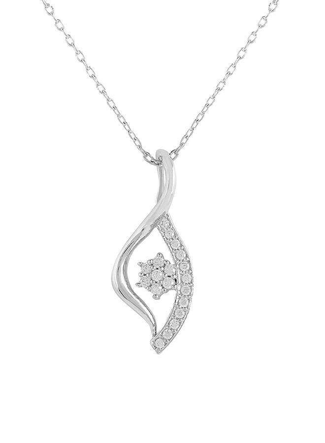 925 Sterling Silver American Diamond Leaf Pendant With Chain : 8905124441482
