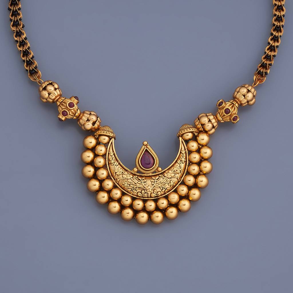 Kushal'S Fashion Jewellery Ruby Gold-Plated Ethnic Antique Mangalsutra -177912 : 426267