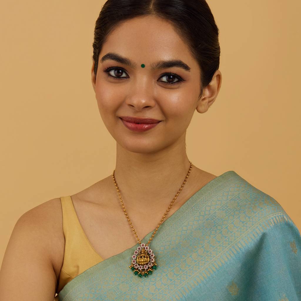 Gold-Plated Ethnic 925 Silver Temple Pendant : 426585