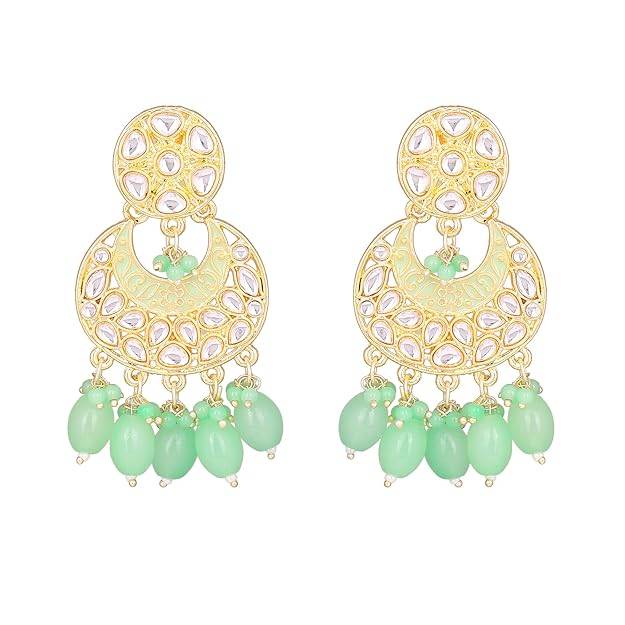 Estele Gold Plated Fascinating Gehena Chandbali Earrings With Mint Green Beads For Women : PJ-006-IGMGER