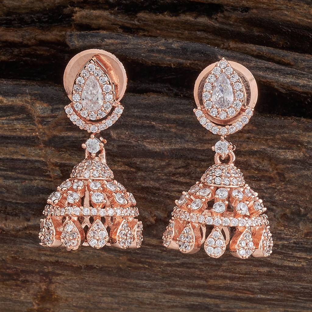 Kushal'S Fashion Jewellery White Rose Gold-Plated Party Zircon Jhumkas-173149 : 415739
